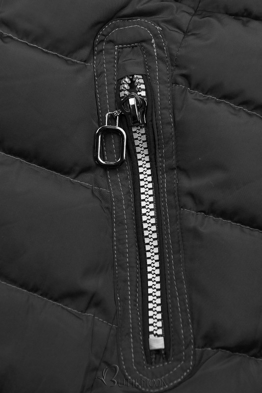 Téli steppelt kabát kapucnival - fekete színű