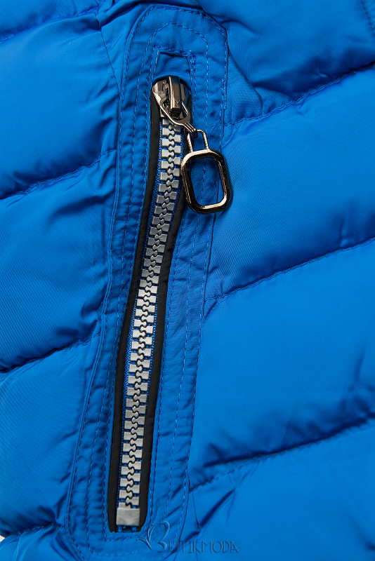 Téli steppelt kabát kapucnival - királykék színű