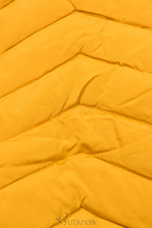 Sárga színű téli steppelt kabát műszőrmével