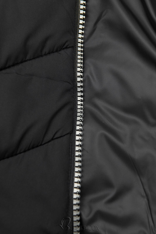 Fekete színű könnyű steppelt kabát