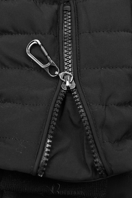 Fekete színű steppelt téli kabát kapucnival