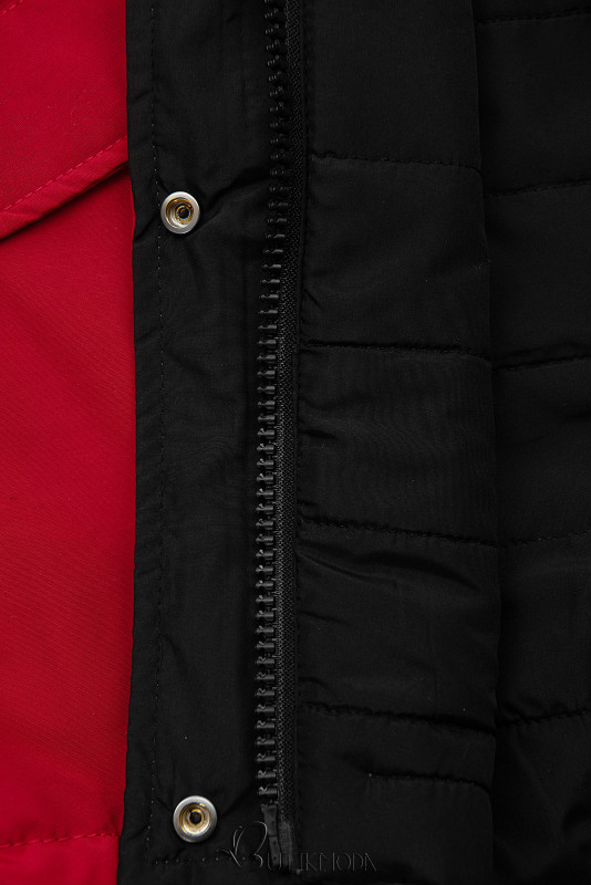 Átmeneti kifordítható parka kapucnival - piros és fekete színű