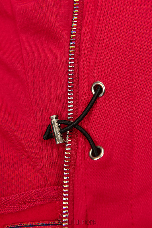 Piros színű cipzáras felső kapucnival