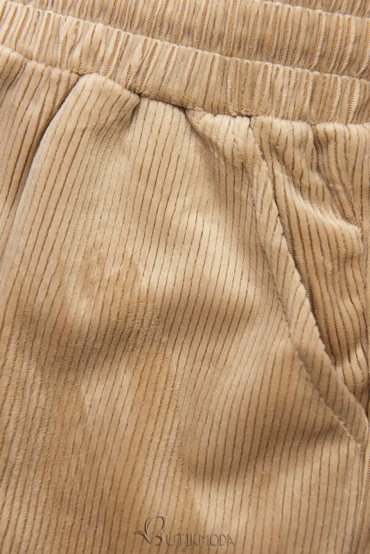 Világosbarna színű laza nadrág kordbársony mintával