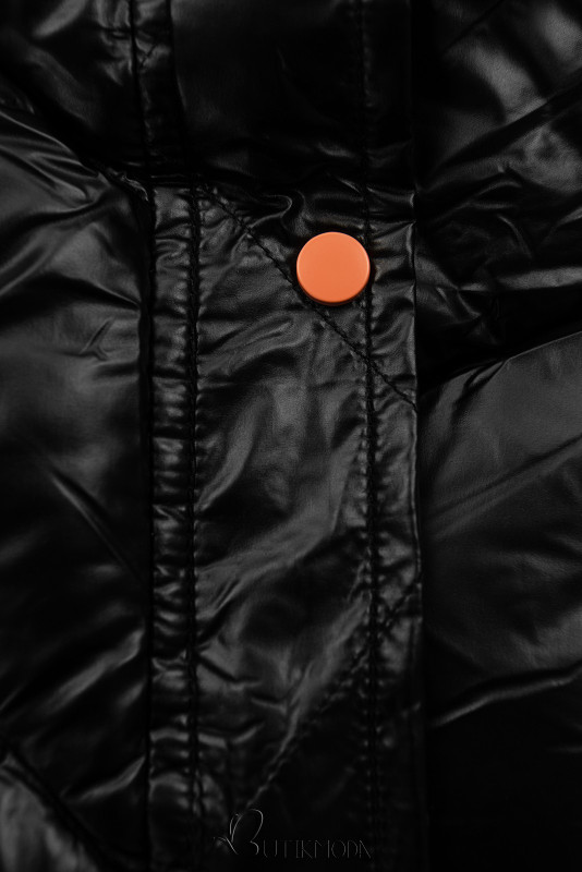 Fényes téli kabát - fekete és narancs színű