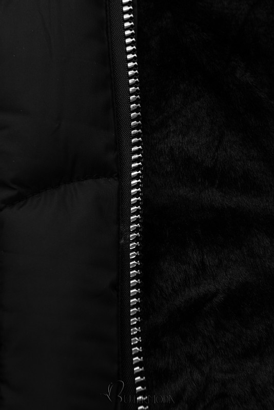Fekete színű téli kabát kesztyűvel