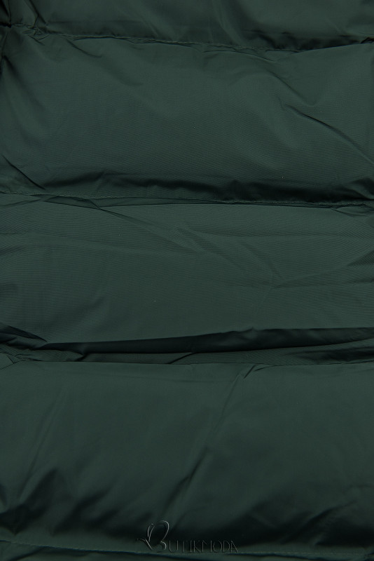 Sötétzöld színű téli kabát ezüstszürke színű szegéllyel