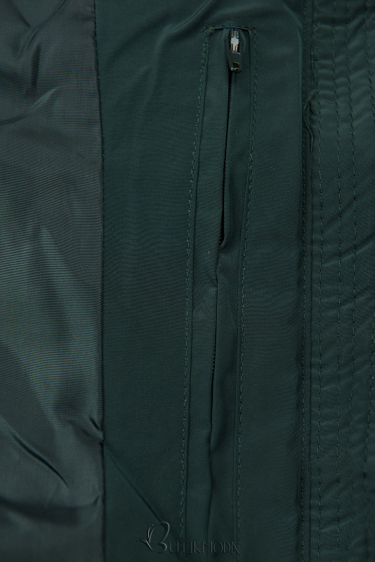 Sötétzöld színű teli kabát hosszított fazonban