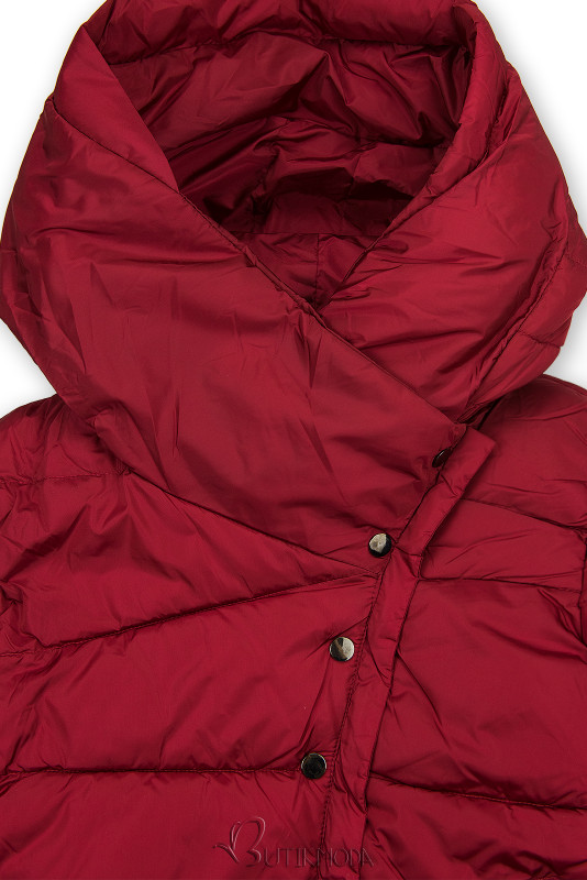 Piros színű téli kabát magas gallérral