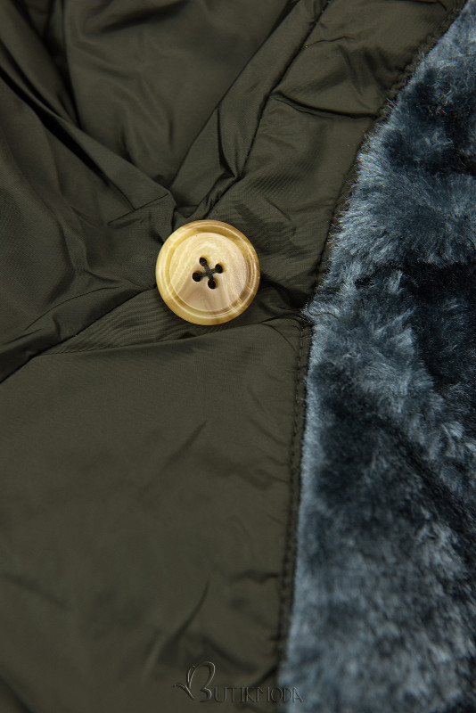 Khaki színű téli kabát magas gallérral