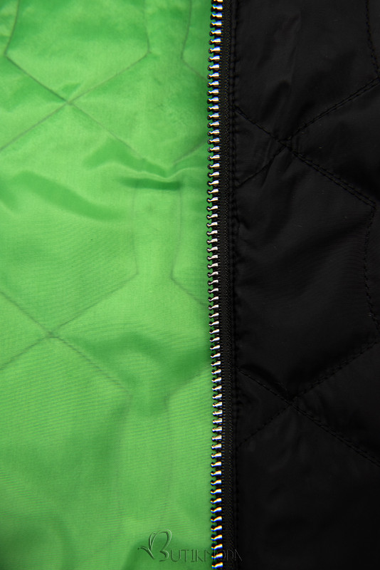 Divatos dzseki levehető kapucnival - fekete és zöld színű
