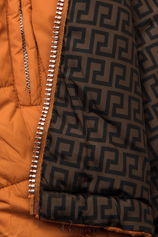 Téglanarancs és barna színű kifordítható kabát béléssel