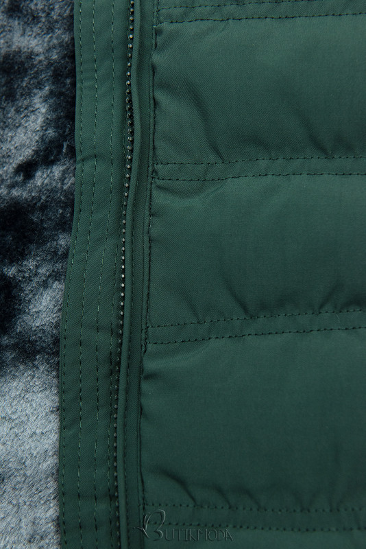 Zöld színű téli kabát szürke színű béléssel