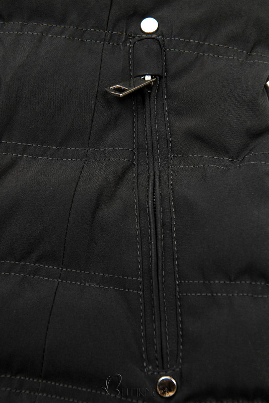 Fekete színű téli kabát szürke színű béléssel