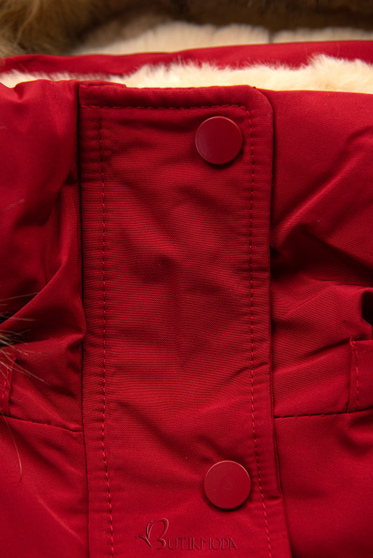 Piros színű téli parka bézs színű béléssel
