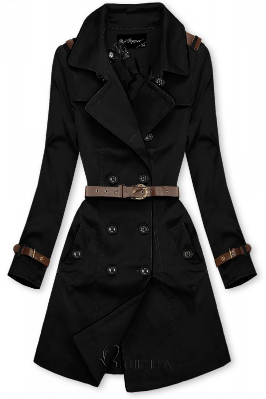 Fekete színű átmeneti kabát műbőr elemekkel