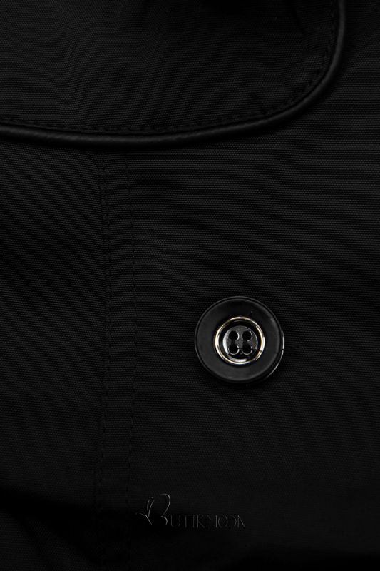 Fekete színű átmeneti kabát műbőr elemekkel