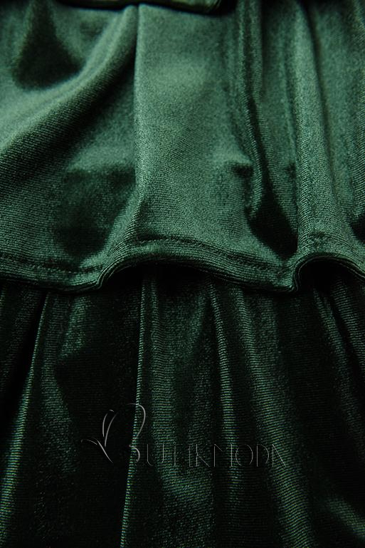 Zöld színű bársony ruha fodrokkal