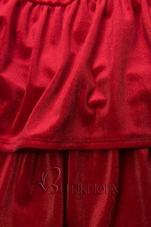 Piros színű bársony ruha fodrokkal
