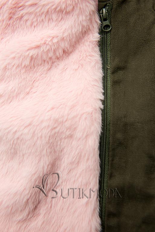 Khaki és rózsaszínű pamut parka levehető béléssel