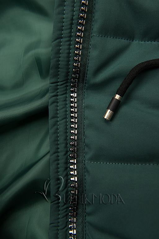 Zöld színű steppelt kabát kapucnival