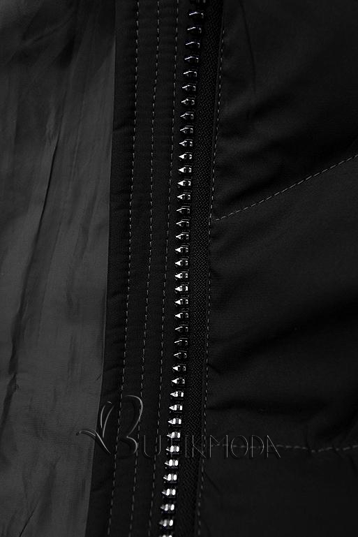 Fekete színű téli kabát fekete színű elemekkel