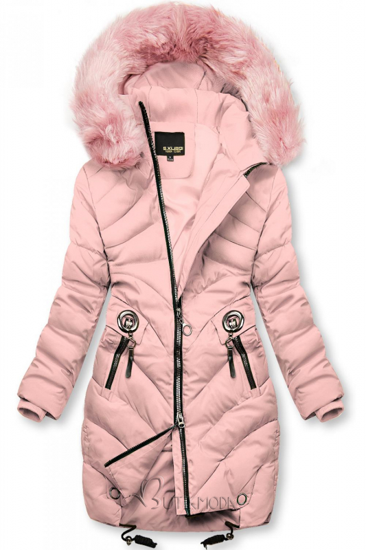 Rózsaszínű téli kabát műszőrmével