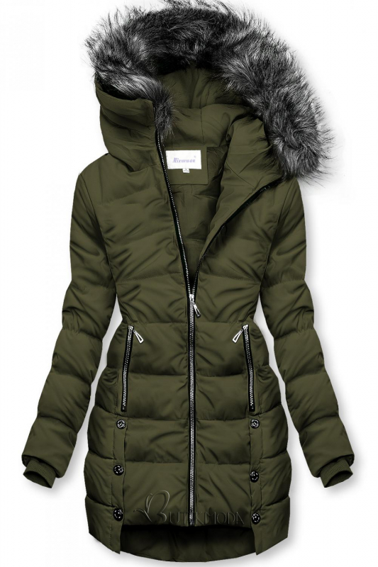 Khaki színű téli steppelt kabát