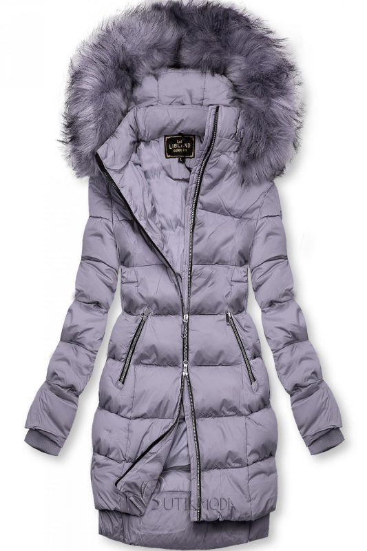 Lila színű téli kabát cipzárral