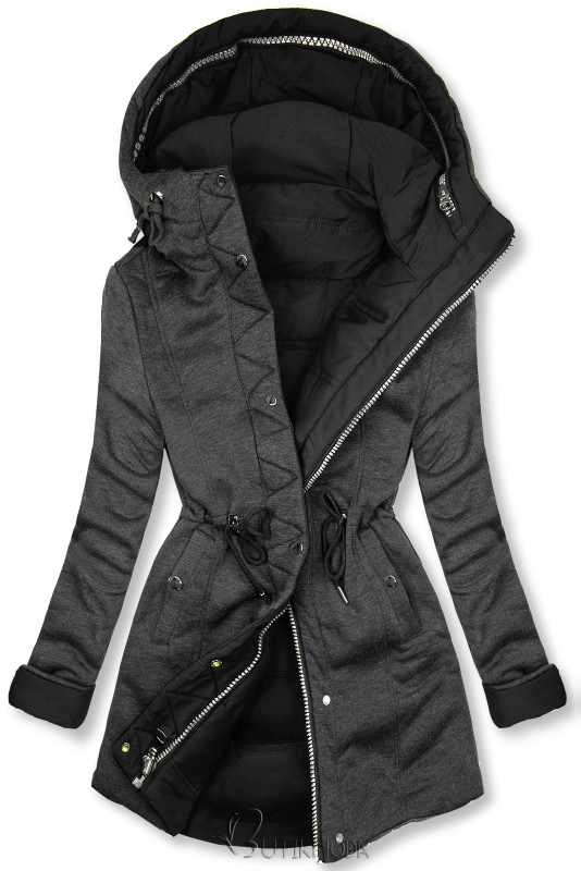 Fekete és szürke színű kifordítható kabát sportos stílusban