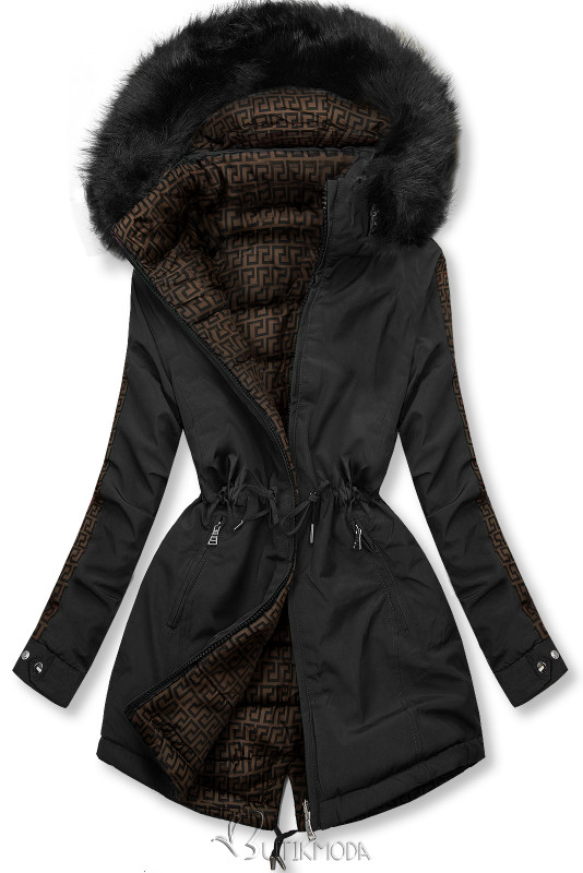 Fekete színű steppelt kifordítható kabát