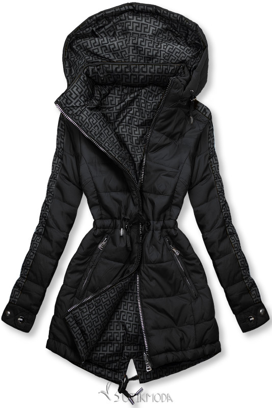Fekete és szürke színű kifordítható kabát béléssel