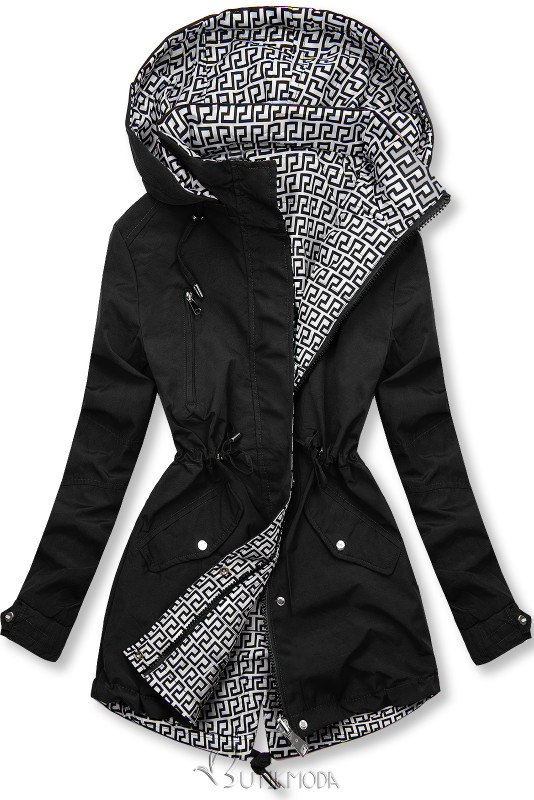 Fekete és fehér színű kifordítható átmeneti kabát