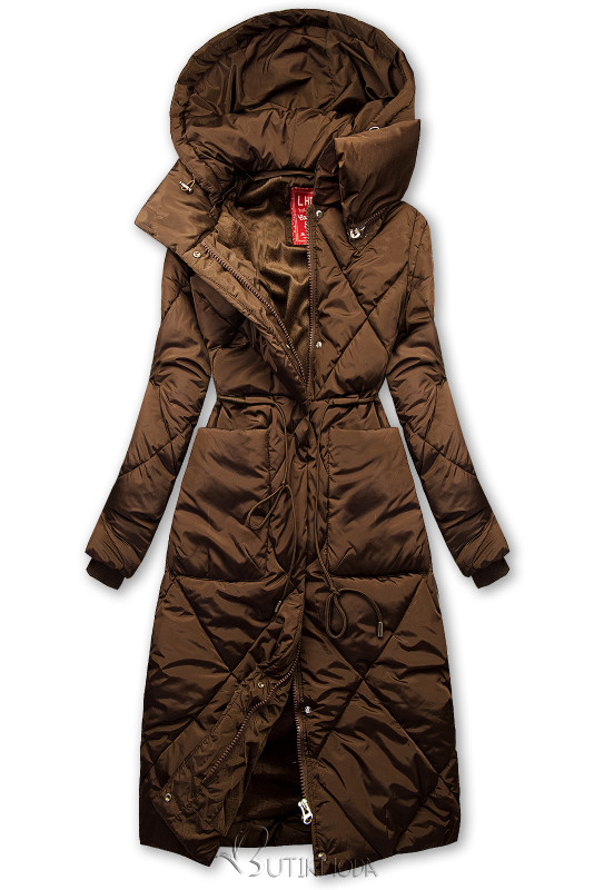 Barna színű téli kabát extra magas gallérral