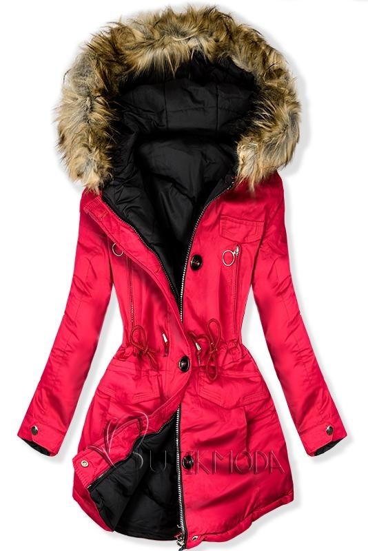 Kifordítható téli parka kabát - piros és fekete színű