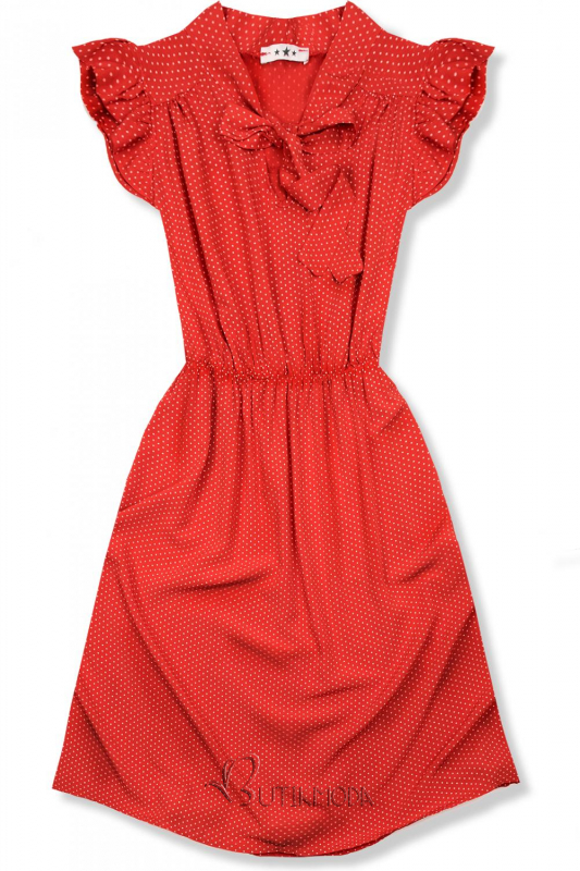 Piros színű, pöttyös retró ruha masnival