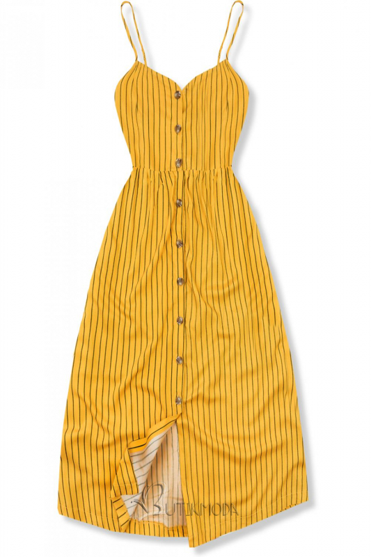 Sárga színű csíkos midi ruha