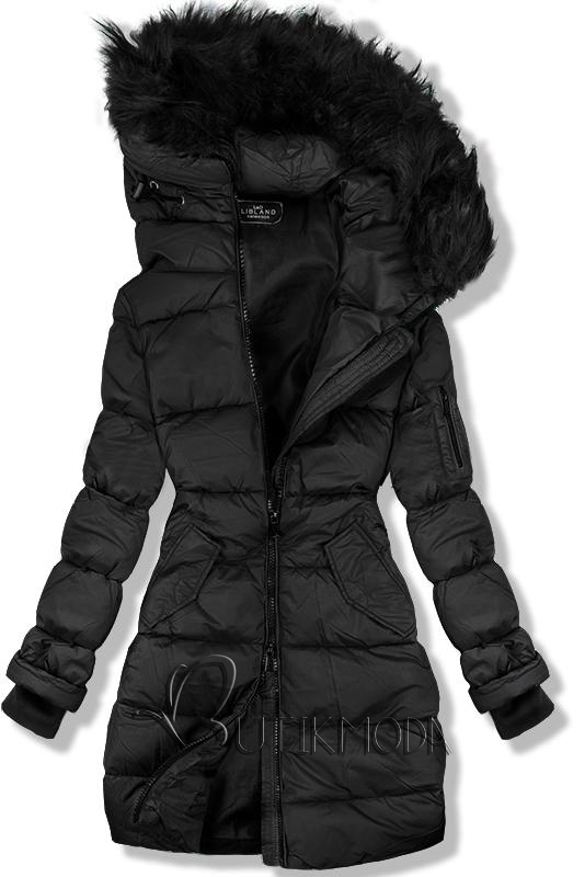 Fekete színű hosszított téli kabát