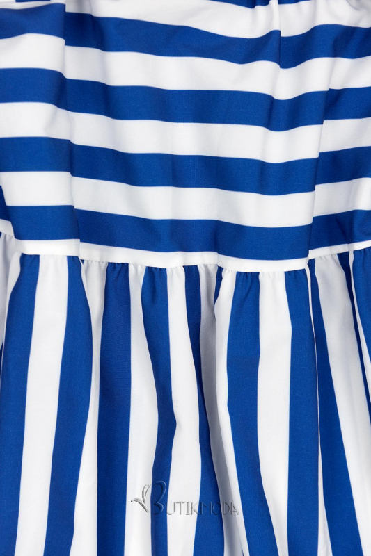 Kék és fehér színű csíkos maxi ruha