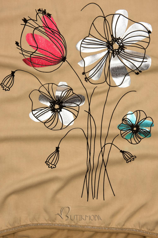 Barna színű virágmintás póló
