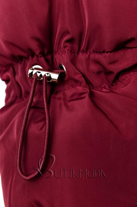 Bordó színű steppelt kabát, levehető gallérral