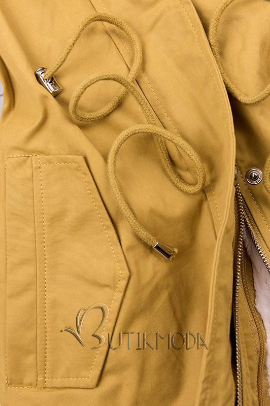 Parka kabát meleg, plüss béléssel - mustársárga színű