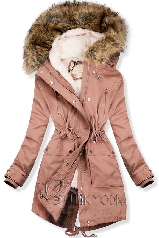 Rózsaszínű parka kabát, meleg plüss béléssel