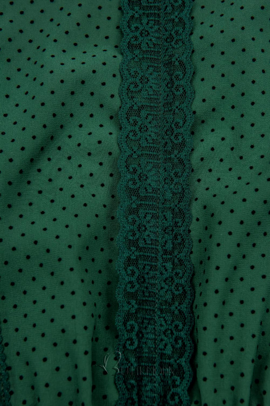 Zöld színű elegáns, pöttyös ruha