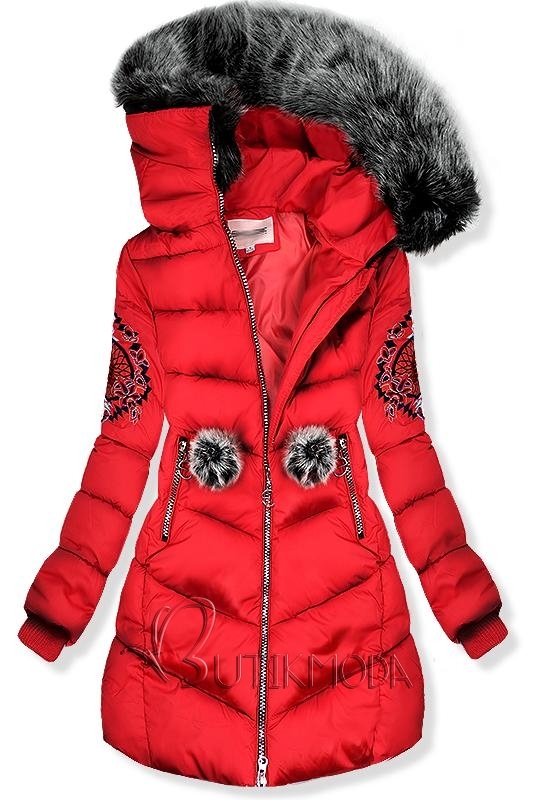 Piros színű téli hímzett kabát