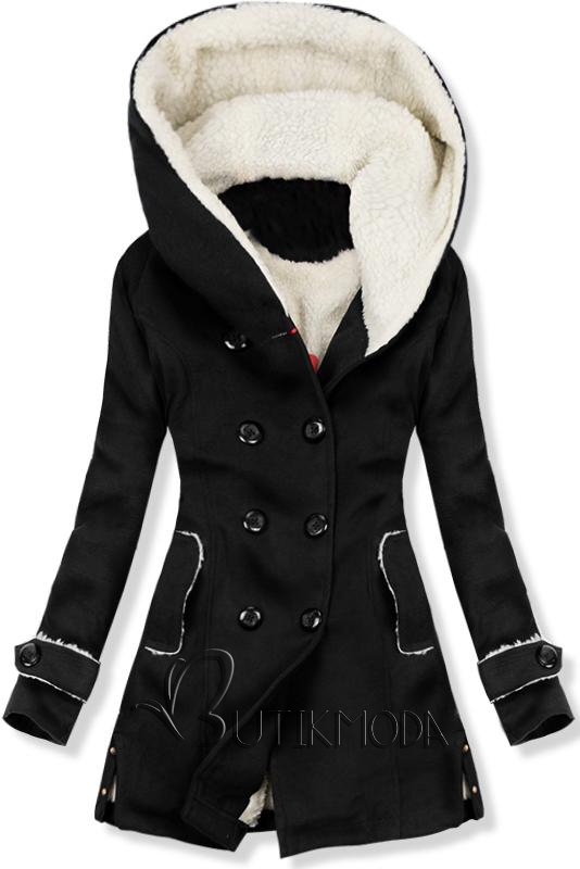 Téli kabát műszőrme béléssel - fekete színű