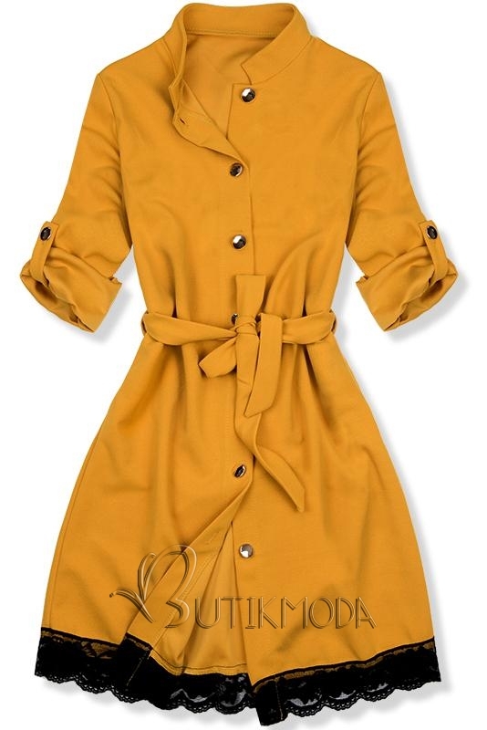 Mustársárga színű ruha csipkével