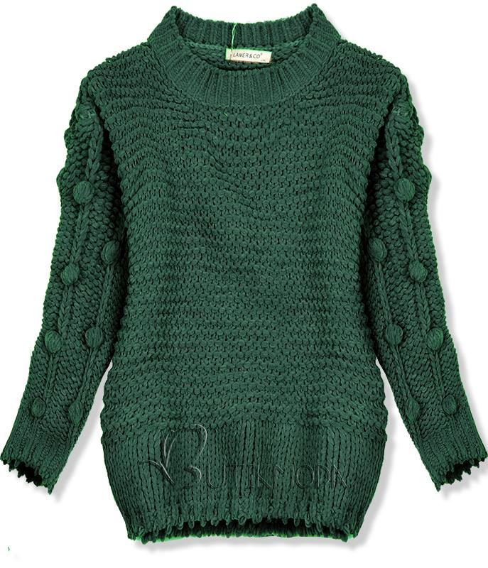 Zöld színű pulóver pompommal