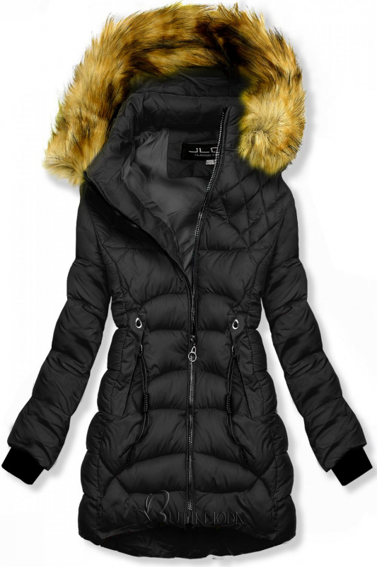 Fekete színű steppelt téli kabát