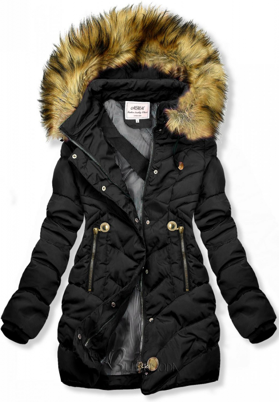 Fekete színű steppelt kabát az őszi/téli időszakra